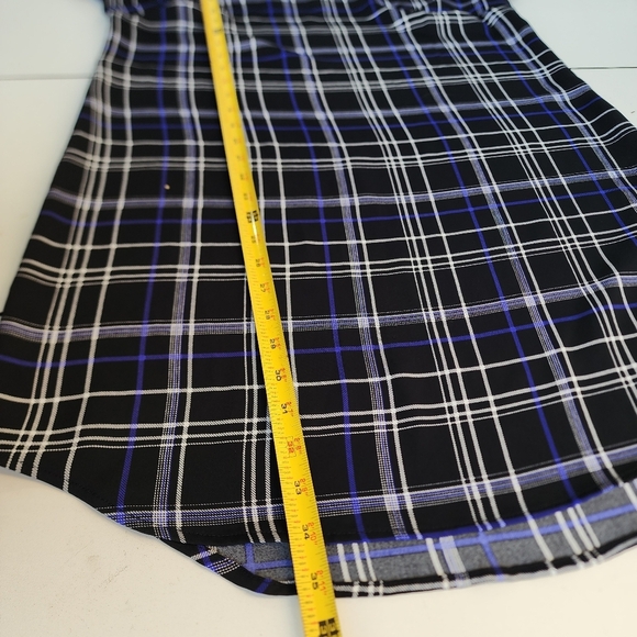 Cynthia Rowley Women Short Sleeve Dress Black Blue Plaid Shift Relaxed Zip Sz 10 - Picture 10 of 13